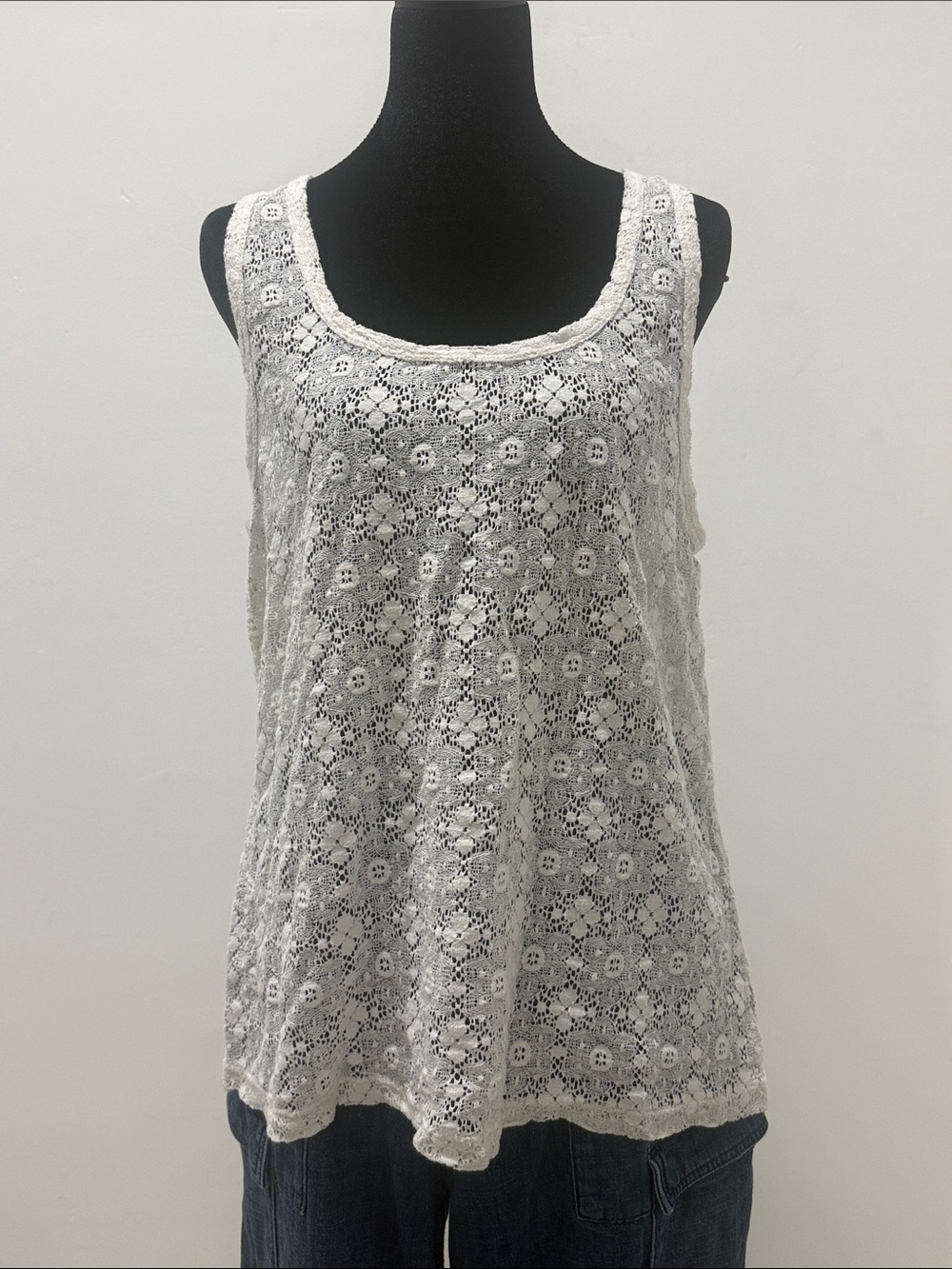 True Grit Ivory Lace Scoop Neck Tank